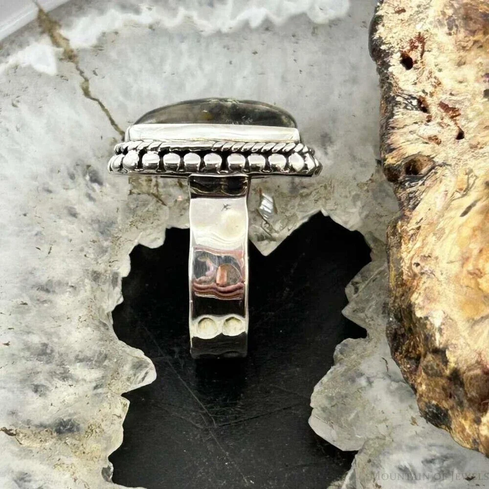 Sterling Southwestern Style Rectangle Chrome Chalcedony Bar Ring S 6.5 For Women
